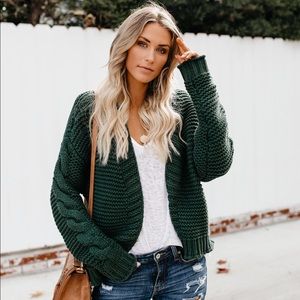 Cotton Cable Knit Cardigan - Hunter Green